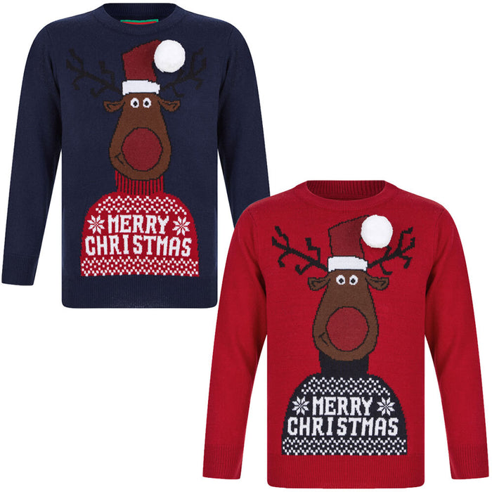 Kids Boys Christmas Jumper Reindeer 3D Pom-Pom Xmas Sweater Pullover Novelty