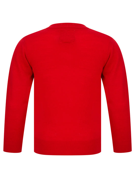 Kids Girls Christmas Jumper Waving Reindeer Pom Pom Nose Xmas Sweater Novelty