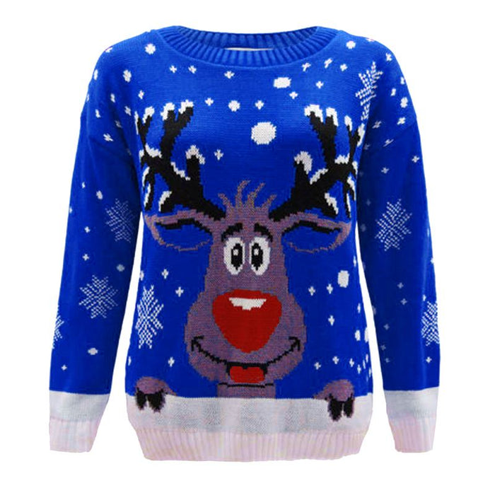 LADIES KNITTED RUDOLPH REINDEER XMAS WOMENS CHRISTMAS NOVELTY JUMPER SWEATER TOP