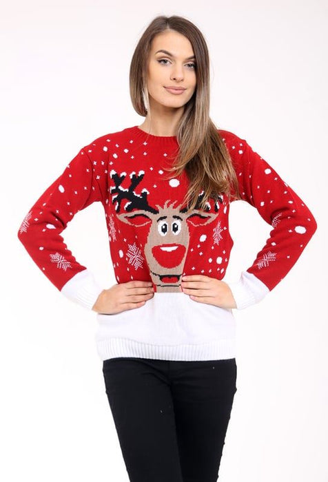 LADIES KNITTED RUDOLPH REINDEER XMAS WOMENS CHRISTMAS NOVELTY JUMPER SWEATER TOP