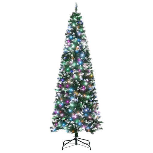 Pre-lit artificial Christmas tree with snowy branch tips and multicoloured lights for indoor décor