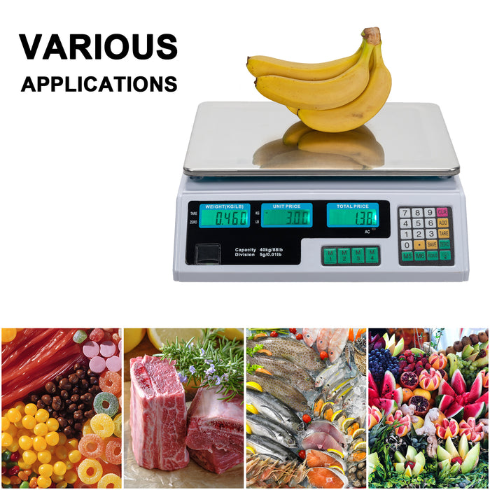 Digital Vegetable Price Scale – 40kg Capacity with LCD Display & Rechargeable Battery