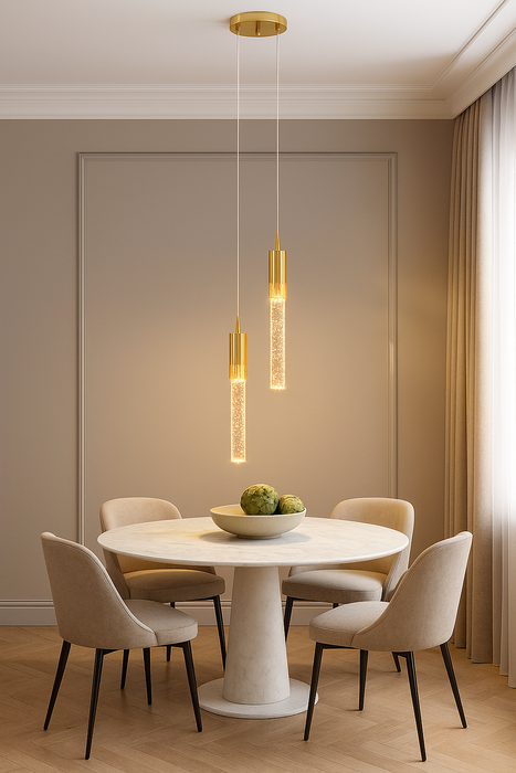 Modern Black & Gold LED Pendant Light – Crystal Rod Design for Ambient Lighting - Samanta Factory