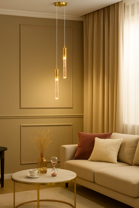 Modern Black & Gold LED Pendant Light – Crystal Rod Design for Ambient Lighting - Samanta Factory