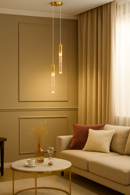 Modern Black & Gold LED Pendant Light – Crystal Rod Design for Ambient Lighting - Samanta Factory