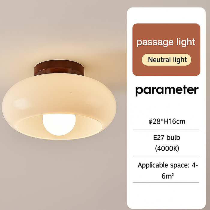 Modern LED Ceiling Light – Wooden & Glass Fixture for Home Lighting