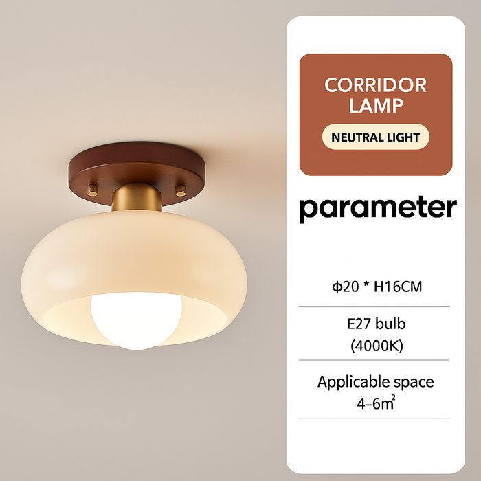 Modern LED Ceiling Light – Wooden & Glass Fixture for Home Lighting