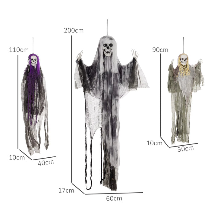 Set of 3 Hanging Skeleton, Flying Ghost Halloween Decorations