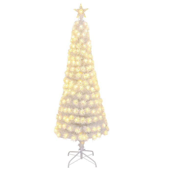 150/180CM Artificial Xmas Tree Pencil Tree with Treetop Star and 7 Lighting Modes