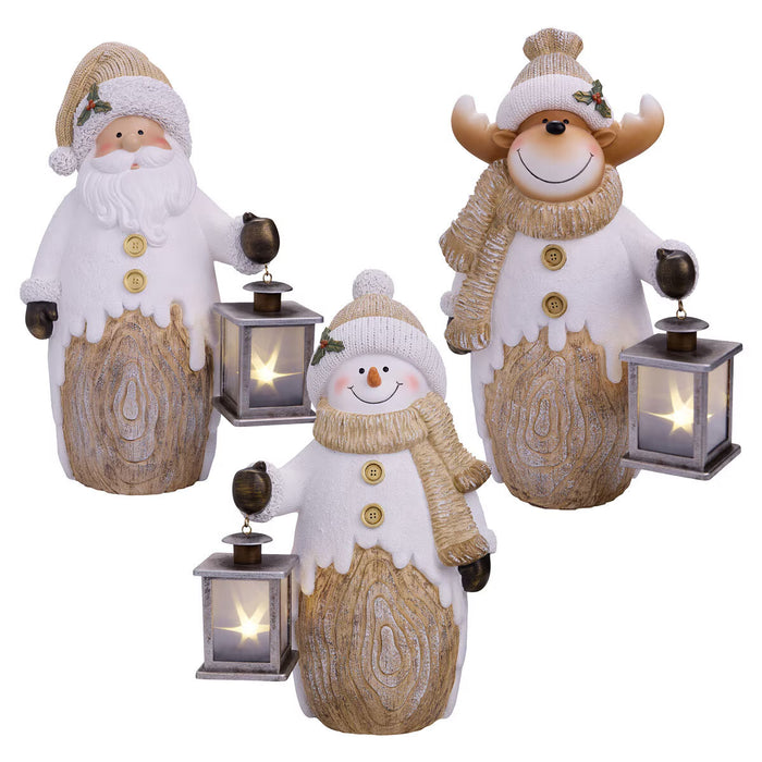 Polyresin Christmas figurine with LED lantern and timer function