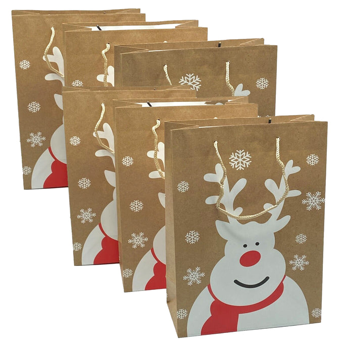 Pack of 6 Medium Brown Reindeer Christmas Gift Bags Packaging Wrapping Xmas