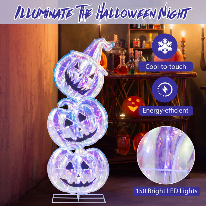 3.4 Ft Light up Stacked Pumpkins Halloween Decorations for Porch and Party