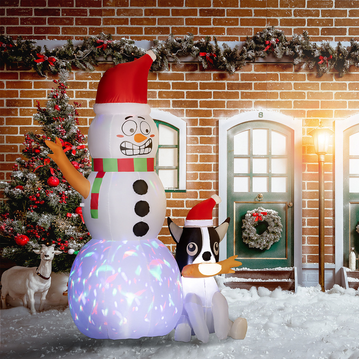 Inflatable Snowman with Dog – LED White & Rotating Lights 6.2ft - Samanta Factory