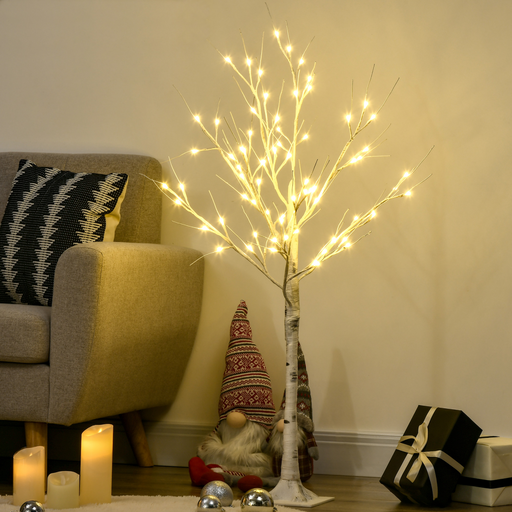 120cm pre-lit birch tree with warm white LEDs and bendable branches