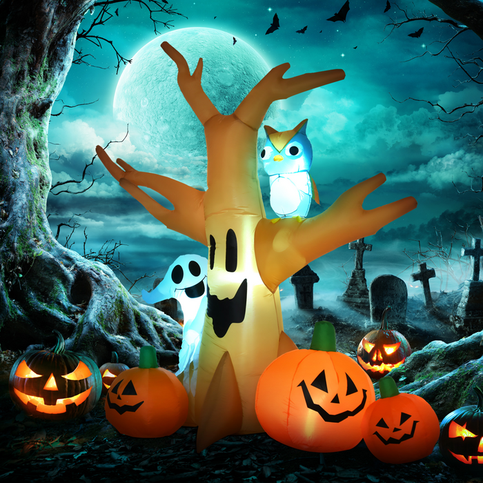 Large Inflatable Halloween Tree – 240cm with LED Lights, Ghost, Pumpkins & Owl - Samanta Factory