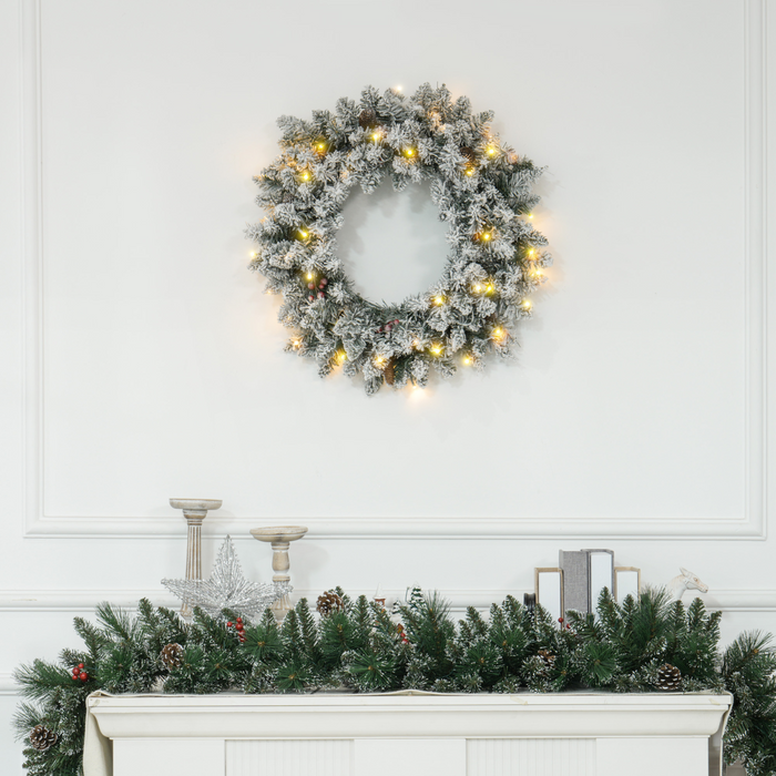 Christmas Wreath – Frosted Pinecones & LED Lights - Samanta Factory