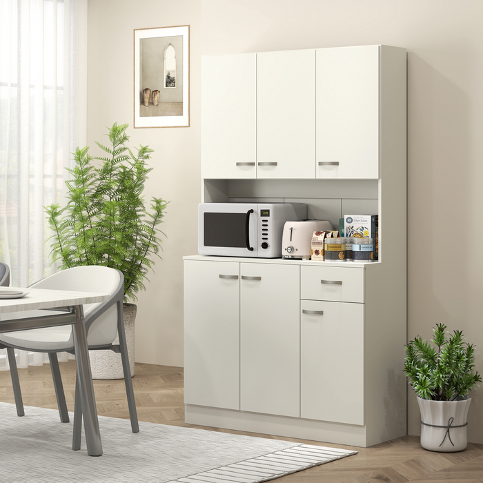 Tall Kitchen Storage Cabinet – Cream White with Adjustable Shelves & Drawer - Samanta Factory