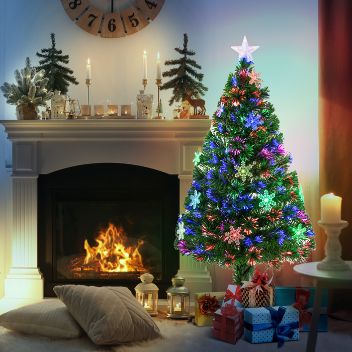 4FT Green Fibre Optic Artificial Christmas Tree LED Snowflakes Fireproofing - Samanta Factory