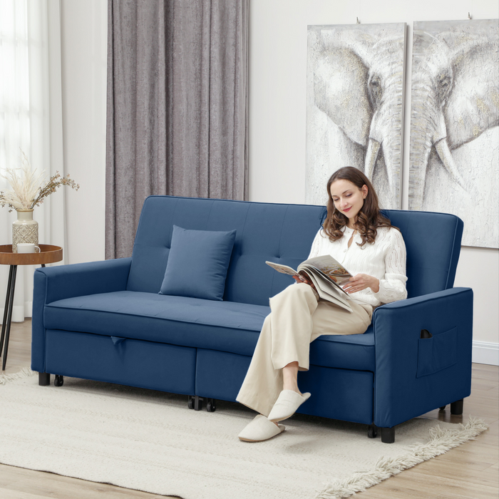 Convertible Velvet Sofa Bed – 3-Position Reclining with Pillows