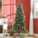 Artificial snow-covered Christmas tree with pine cones and steel base