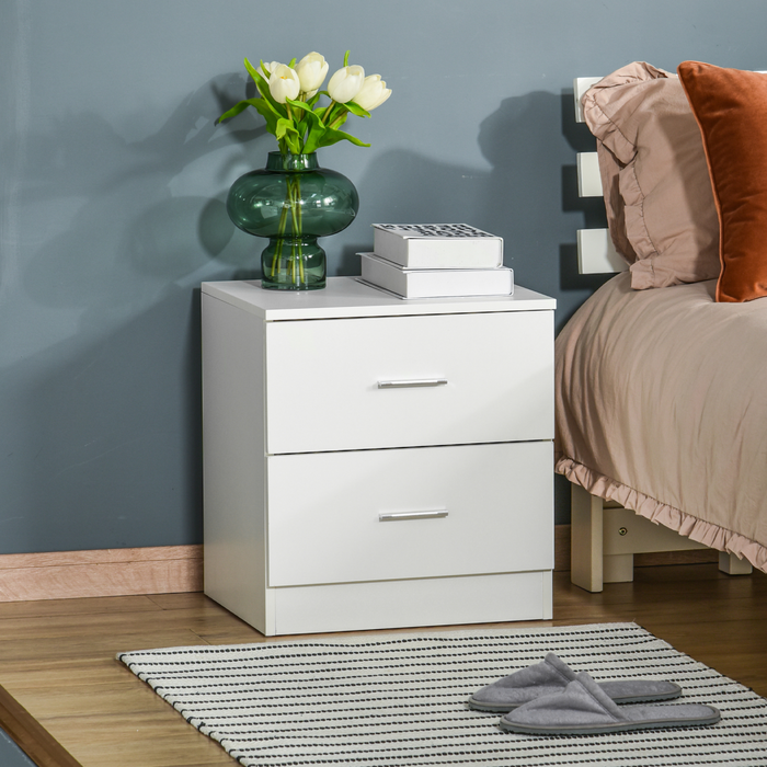 2-Drawer Bedside Table – White Nightstand with Storage for Bedroom & Living Room