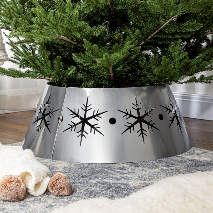 Tree Collar – Silver Steel Snowflake Pattern Stand Cover - Samanta Factory
