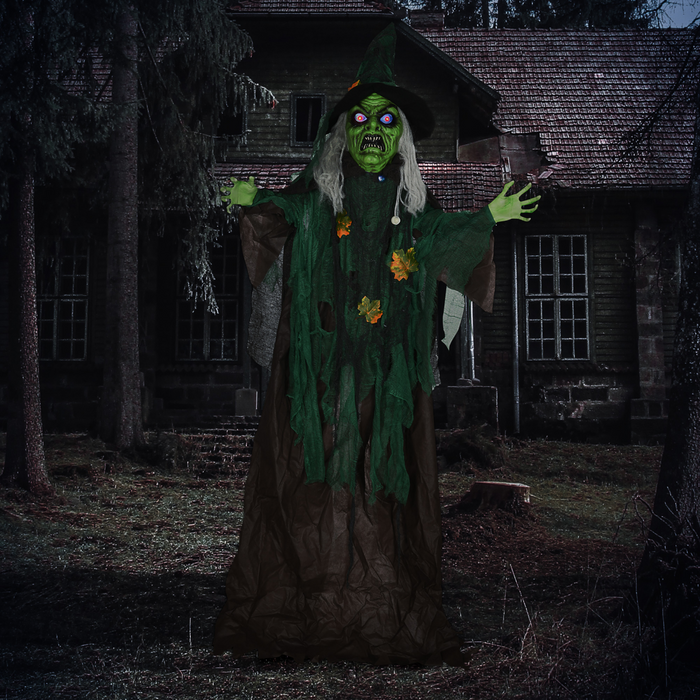 Talking Halloween Witch Animatronic – Bendable Arms with LED Eyes & Colourful Lights