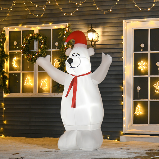 6ft outdoor inflatable Christmas bear with LED lights and festive projection