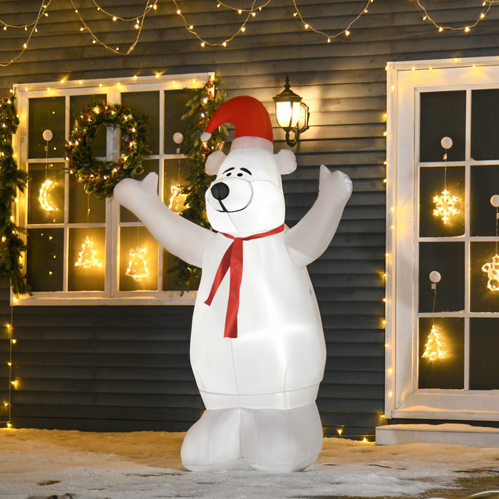 6ft outdoor inflatable Christmas bear with LED lights and festive projection