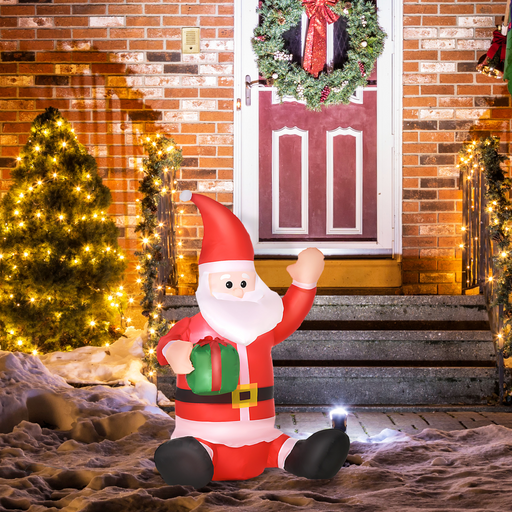 4ft LED inflatable Santa Claus sitting with gift for outdoor Christmas décor

