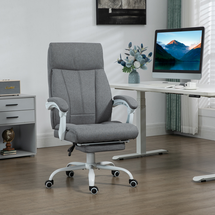 Vinsetto Grey Office Chair – 155° Reclining Fabric Desk Chair with Footrest & Height Adjustment