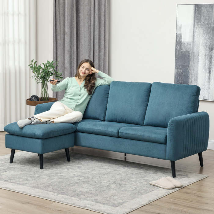 3-Seater Corduroy Sofa – Modular Chaise Lounge with Adjustable Legs & Plush Foam Comfort