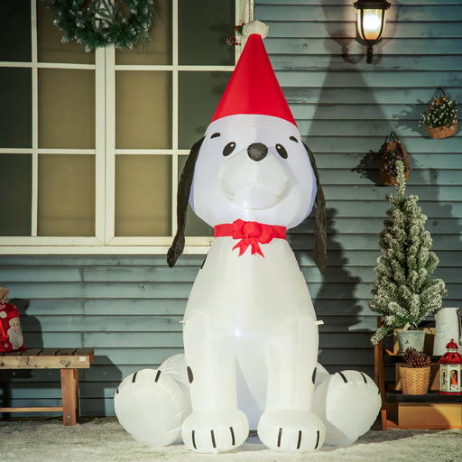 6ft inflatable Christmas puppy dog wearing Santa hat with LED lights
