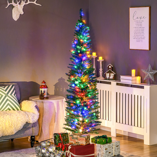 6ft artificial Christmas tree with colourful LED lights and steel base for indoor use

