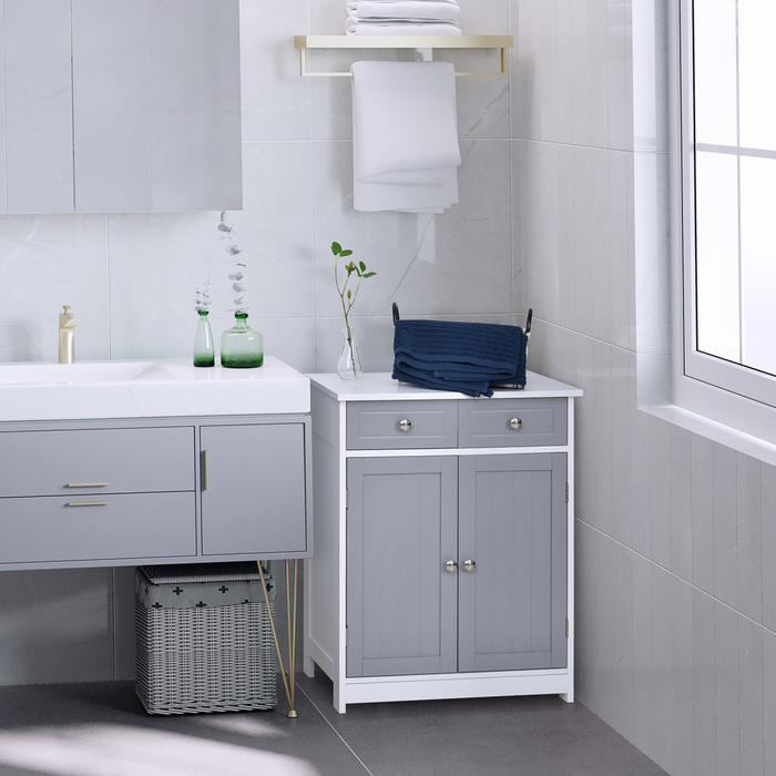 Freestanding Bathroom Cabinet – White MDF Storage Unit with Drawers & Adjustable Shelf - Samanta Factory