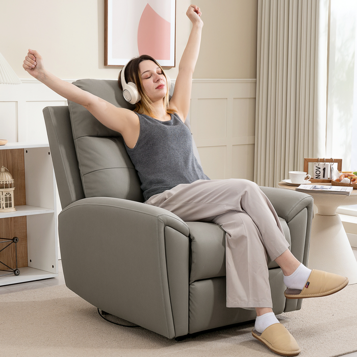 Grey Recliner Armchair – Manual 145° Reclining Chair with Footrest & Overstuffed Cushioning