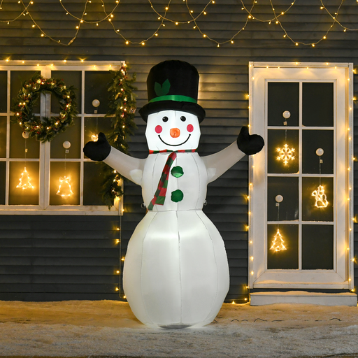 6.5ft inflatable LED snowman with hat, scarf, and festive lighting