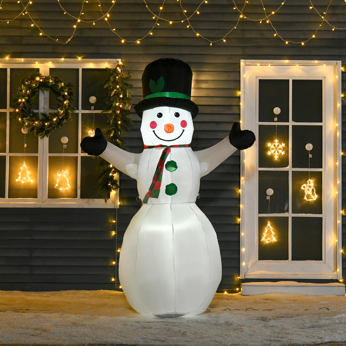 6.5ft inflatable LED snowman with hat, scarf, and festive lighting
