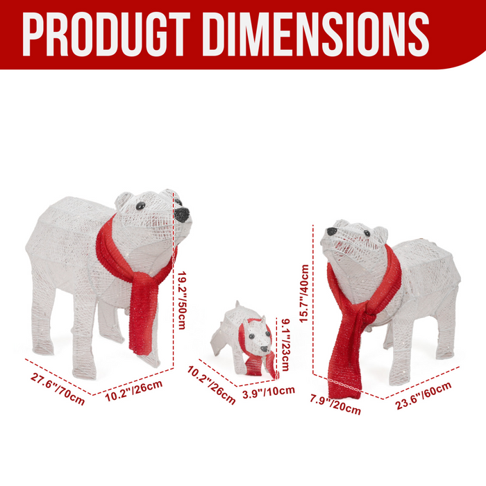 Outdoor Decoration – Lighted Polar Bear Family Set (3 Pcs) - Samanta Factory