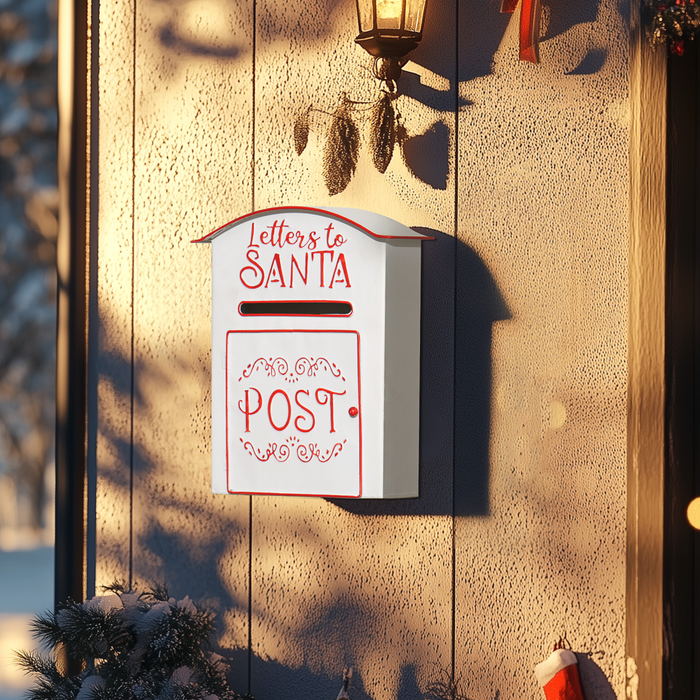 White 3D embossed steel Christmas mailbox for indoor and outdoor festive décor