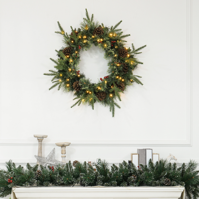 Christmas LED Wreath – Lifelike Pine & Berry Design - Samanta Factory