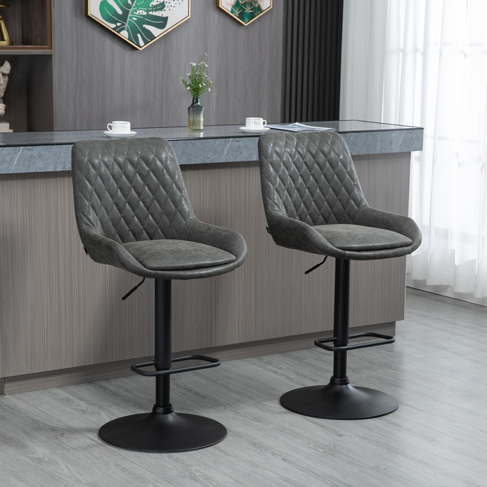Adjustable Bar Stools Set – Swivel PU Leather with Footrest