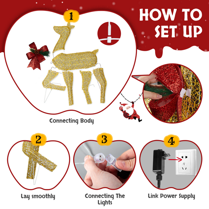 Lighted Christmas Reindeer Family – 3-Piece LED Holiday Set - Samanta Factory