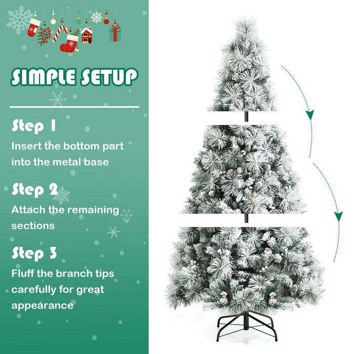 Snow Flocked Christmas Tree with 652 Branches and Berries