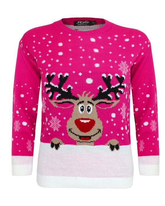 Kids Girls Boy Knitted Reindeer Christmas Rudolf Xmas Novelty Jumper Sweater Top