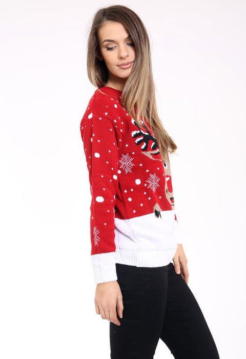 LADIES KNITTED RUDOLPH REINDEER XMAS WOMENS CHRISTMAS NOVELTY JUMPER SWEATER TOP