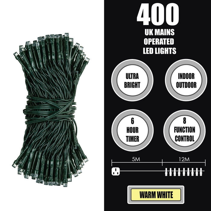 Christmas Lights 400 LED 12M Xmas Tree Lights - Fairy Lights Warm White