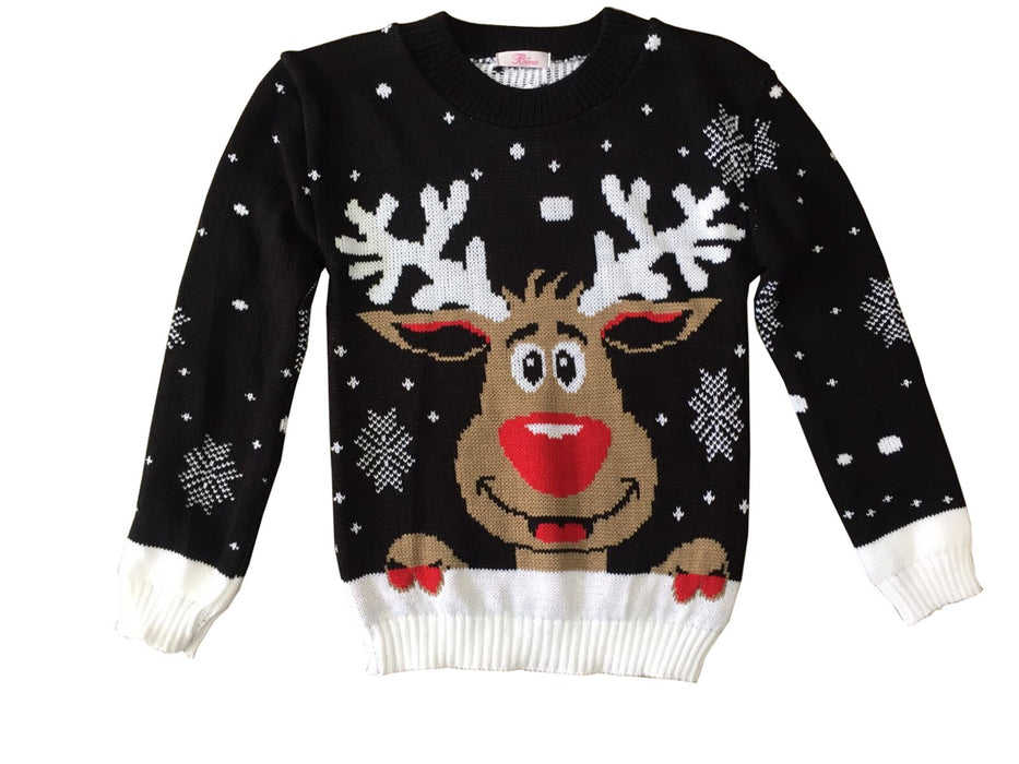 Kids Christmas Jumper Unisex Girl Boy Reindeer Merry Xmas Knitted Sweater Top