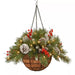 Pre-Lit Artificial Christmas Hanging Basket - Flocked with Mixed Decorations UK