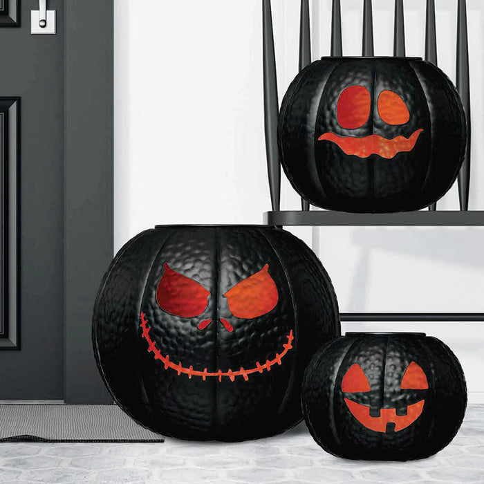 Halloween Metal Pumpkin Lanterns - Set of 3